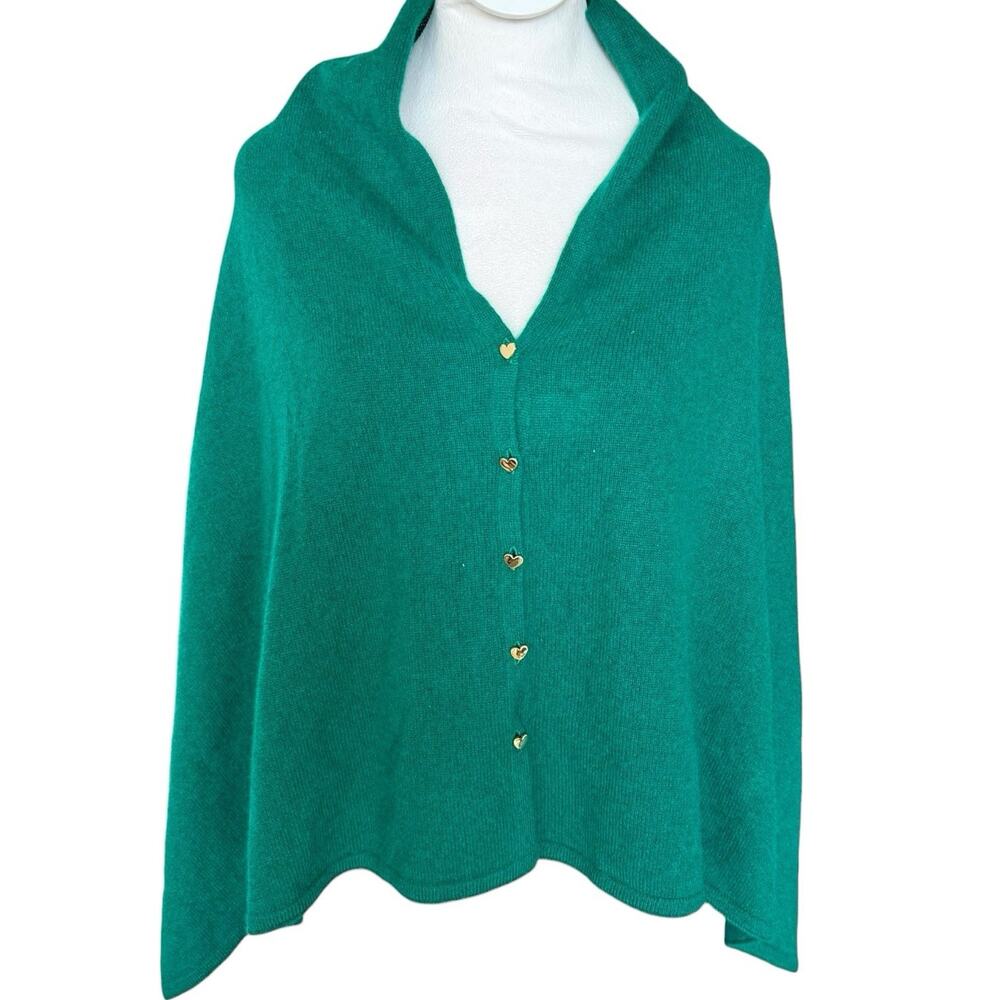 Lily Pulitzer Harp Cashmere Cape Sweater Poncho Hear Button Green One Size
